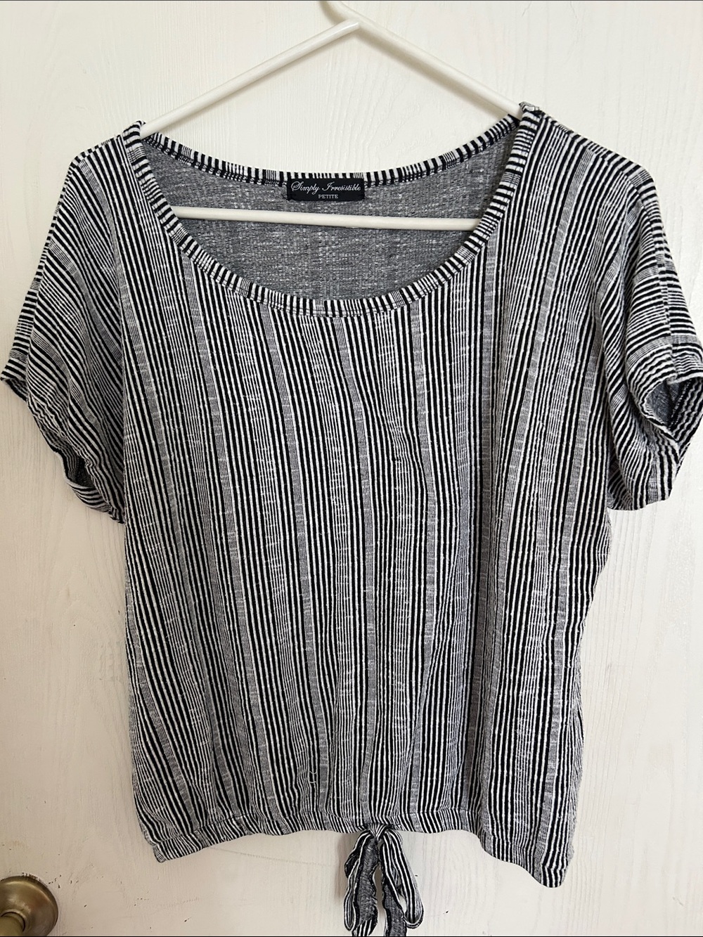 Simply Irresistible Black & White Vertical Stripe Tie-Hem Crop Top